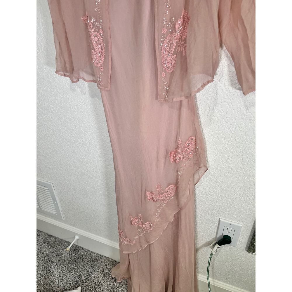 Scala Vintage 100% Silk Pink Beaded Floral Maxi Dress & Jacket Set Womens S - Picture 6 of 16